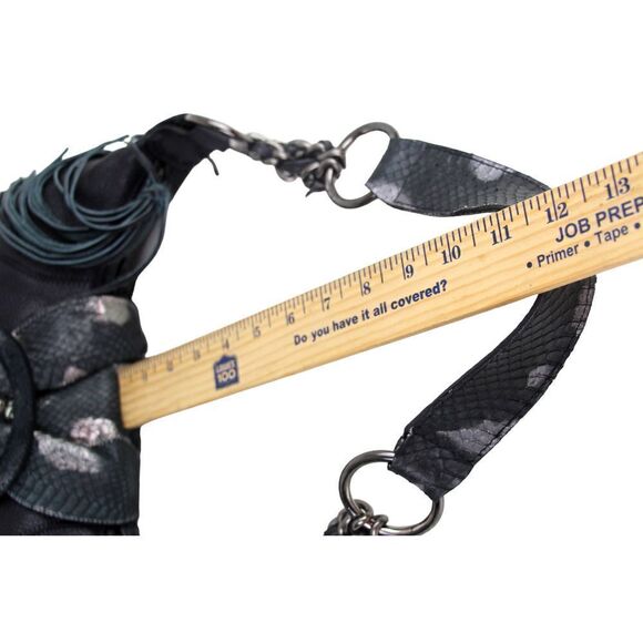 Chi by Carlos Falchi BLACK GENUINE LEATHER AND SNAKESKIN SHOULDER BAG HOBO PURSE - Picture 11 of 11